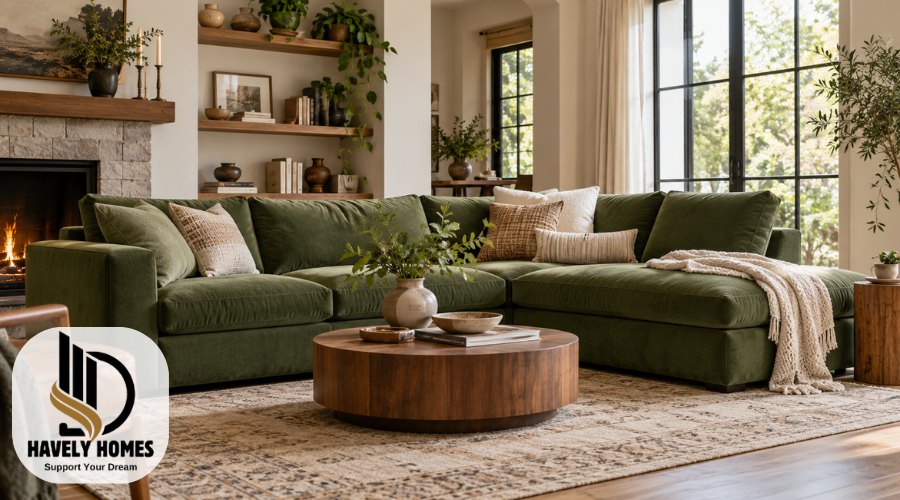 green sectional sofa